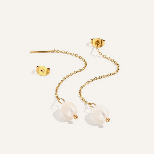 Lomenda Freshwater Pearl Chain Drops Earrings